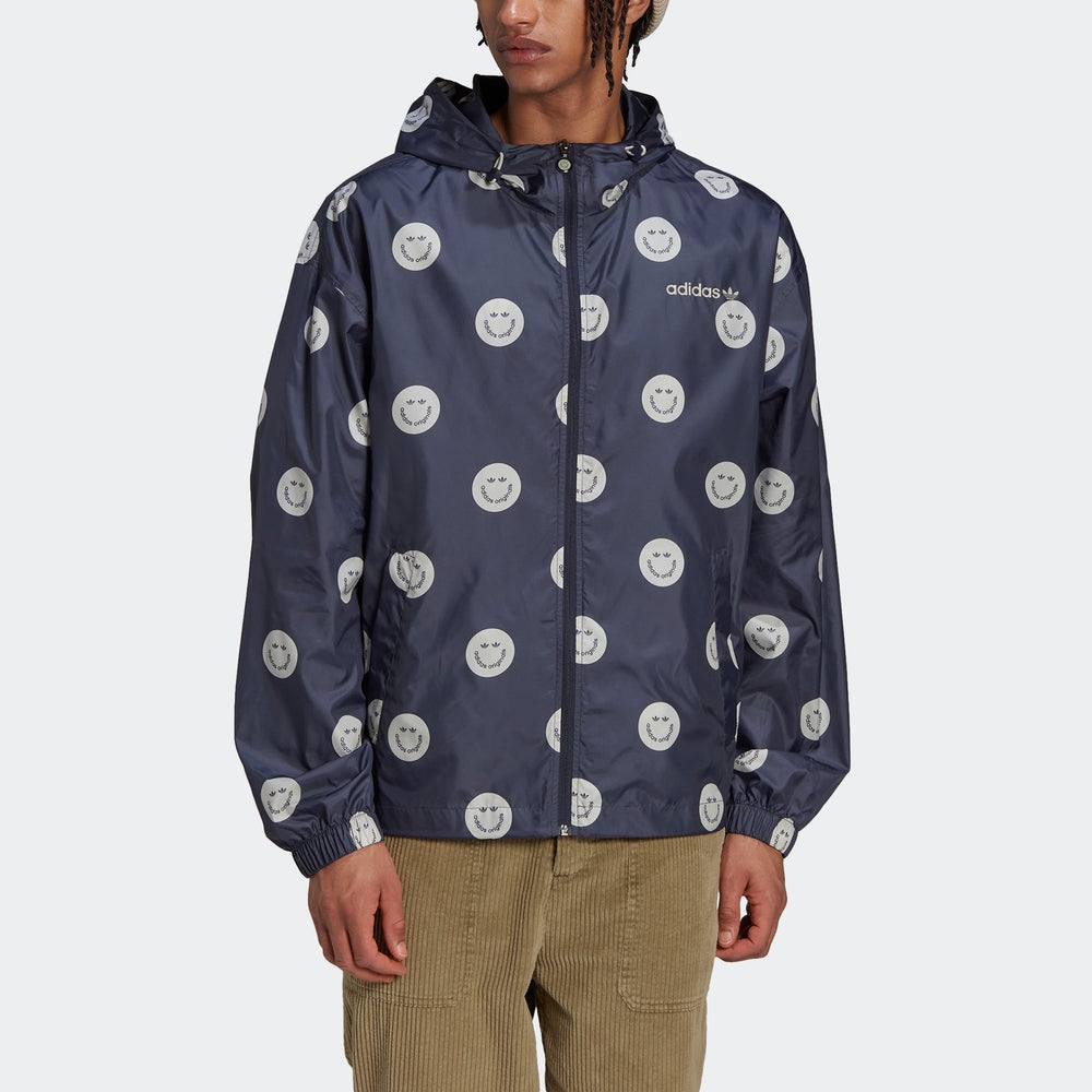 Men's adidas originals Smiling Face Full Print Casual Hooded Track Jacket Deep Navy Blue HN0394