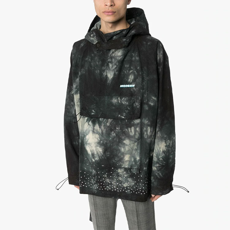 Men's Off-White Tie Dye Crystal Pullover Hooded Jacket Loose Fit Black OMEA211S20H860206100