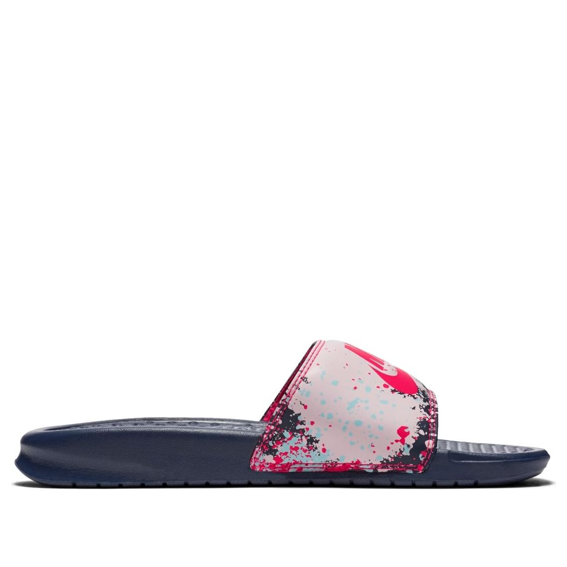 (WMNS) Nike benassi JDI Print Splash Ink Minimalistic Unisex Black Pink Slippers 618919-401