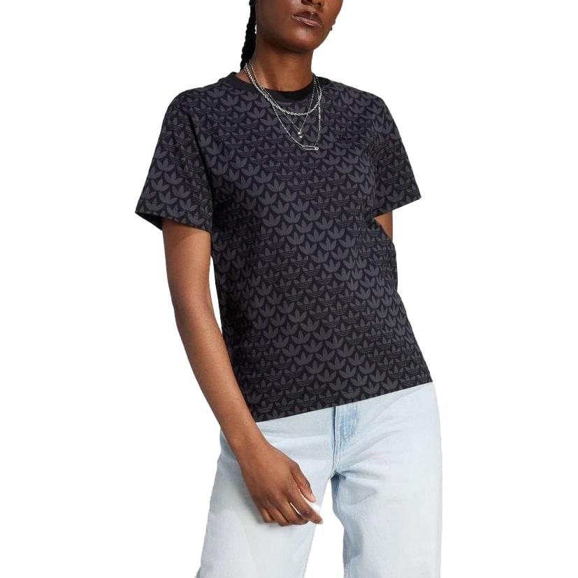 (WMNS) adidas Trefoil Monogram Tee Asia Sizing 'Black' II3180