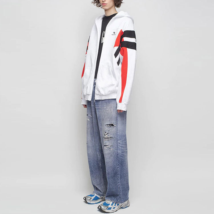 Balenciaga Sporty B Zip-Up Tracksuit Hoodie 'White Black Red' 675330TLVA39028