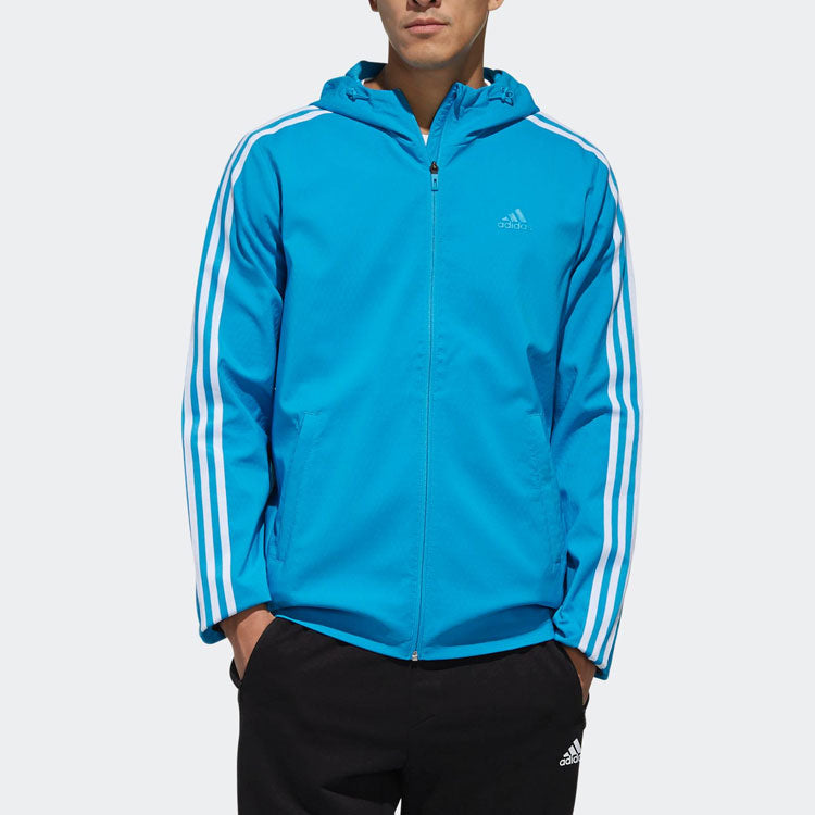Men's adidas Stripe Athleisure Casual Sports Hooded Jacket Blue DW4621