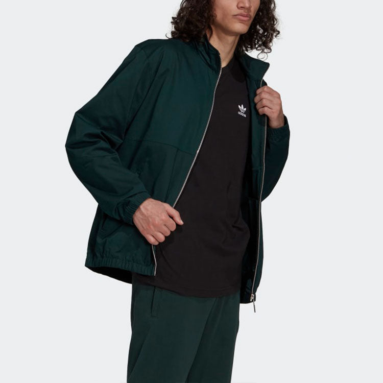 Men's adidas originals Solid Color Alphabet Logo Pocket Zipper Sports Jacket Green H11459