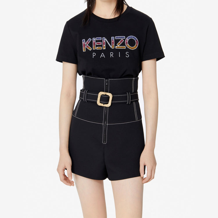 KENZO Logo Embroidery Round-neck Tee Black FA5-2TS821-936-99