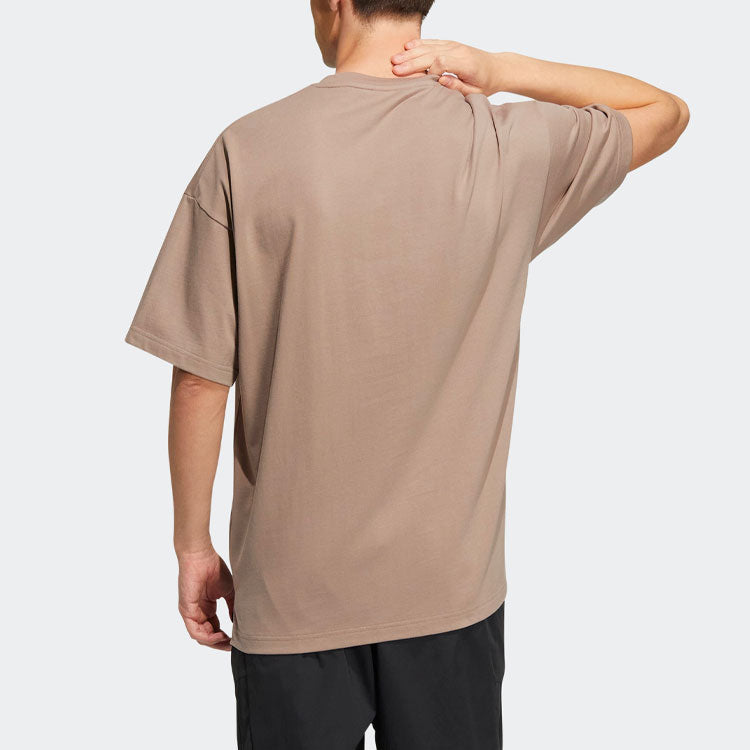 Men's adidas Solid Color Logo Round Neck Sports Short Sleeve Gray Brown T-Shirt HS4380