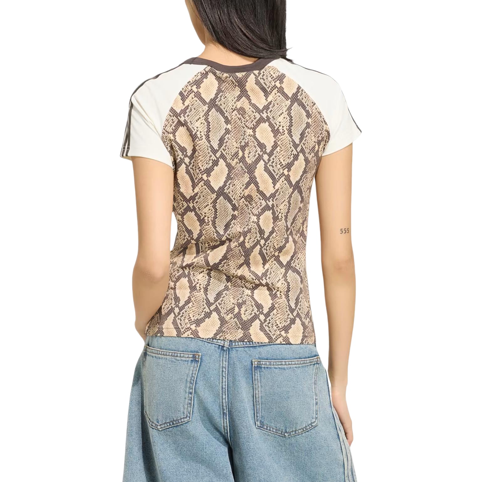 (WMNS) adidas Snake Print Cali T-Shirt Asia Sizing 'Linen Magic Beige' KX1888