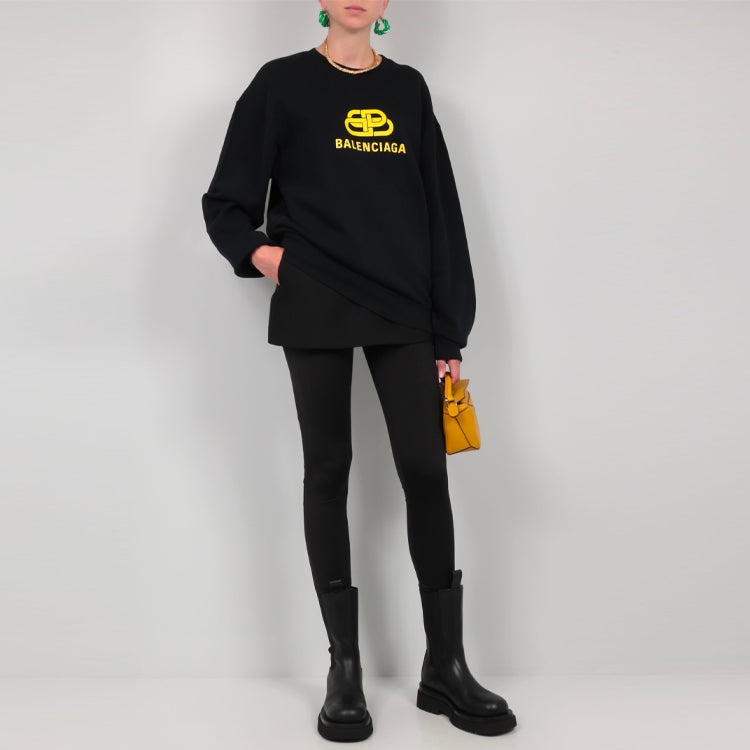 (WMNS) Balenciaga SS21 Logo Loose Swea Round-neck Long Sleeve Black 578132TEV191361