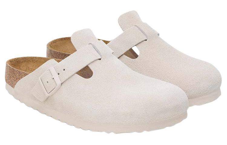 Birkenstock Boston Soft Footbed Suede Leather Narrow Fit Sandals 'Antique White' 1027693