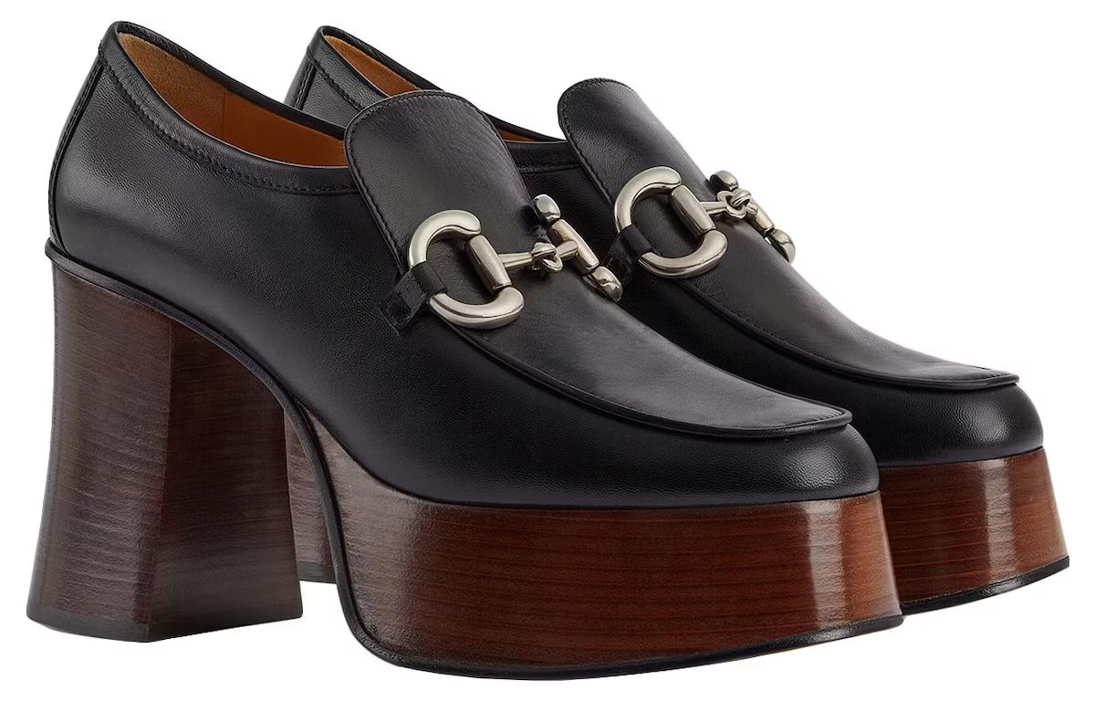 (WMNS) Gucci Platform Horsebit Loafers 'Black' 715138-C9D00-1000