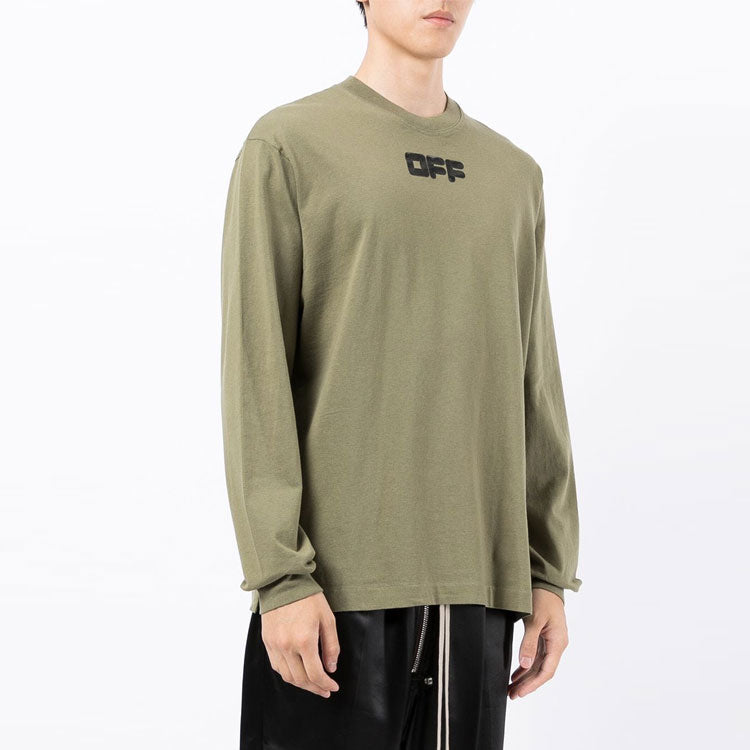 Men's Off-White FW21 Logo Printing Long Sleeves Loose Fit Green OMAB064F21JER0055510