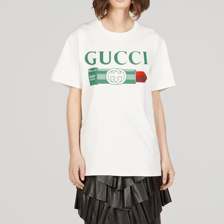 (WMNS) Gucci Lipstick Print Print Cotton T-Shirt 'White' 717422-XJFHT-9095