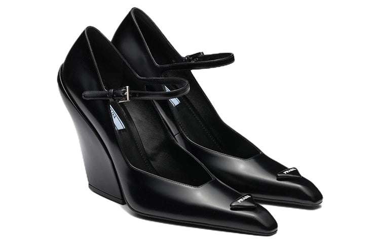 (WMNS) PRADA Brushed Leather Pumps 'Black' 1I982M_055_F0002_F_A095