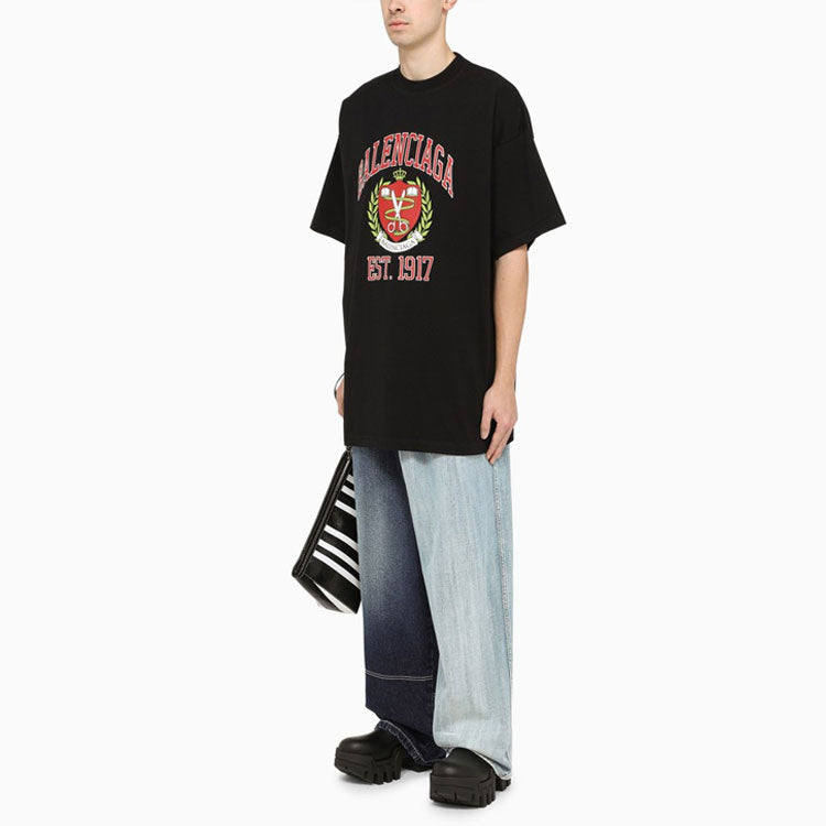 Balenciaga Est. 1917 College Logo Print Cotton T-Shirt 'Black' 676589TLV898067