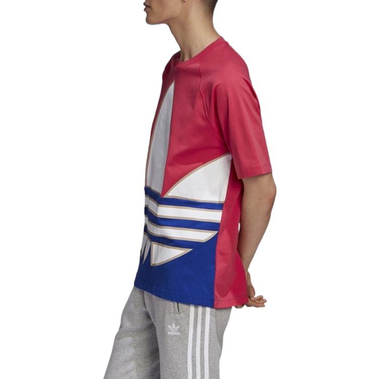 Men's adidas originals Colorblock Large Logo Round Neck Casual Short Sleeve Red T-Shirt GE6222