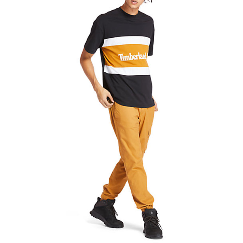 Men's Timberland Contrast Color Stitching Color Block Short Sleeve Black A22S1P56