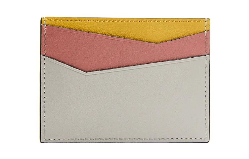 LOEWE Puzzle Cow Leather Card Clip Card Holder Women's Lightweight Gray/Peachy Pink