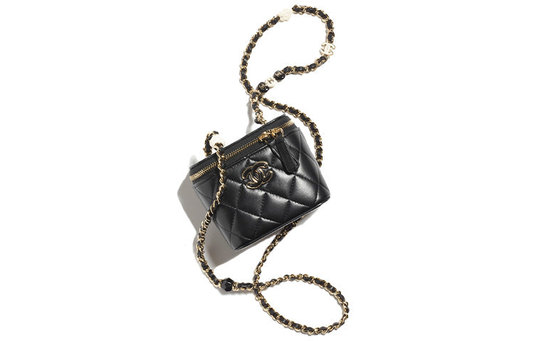 CHANEL Lambskin Box Bag Shoulder Bag Crossbody Bag Clutches Small Size Women's Black