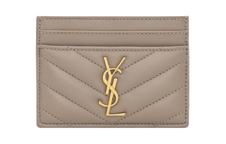 SAINT LAURENT Monogram Lambskin Wallets Card Holders Women's Taupe