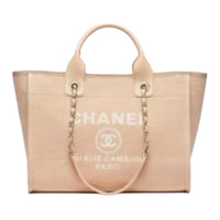 CHANEL Mixed Fiber Tote Bag, Shopping Bag, Shoulder Bag, Handbag Women's Beige