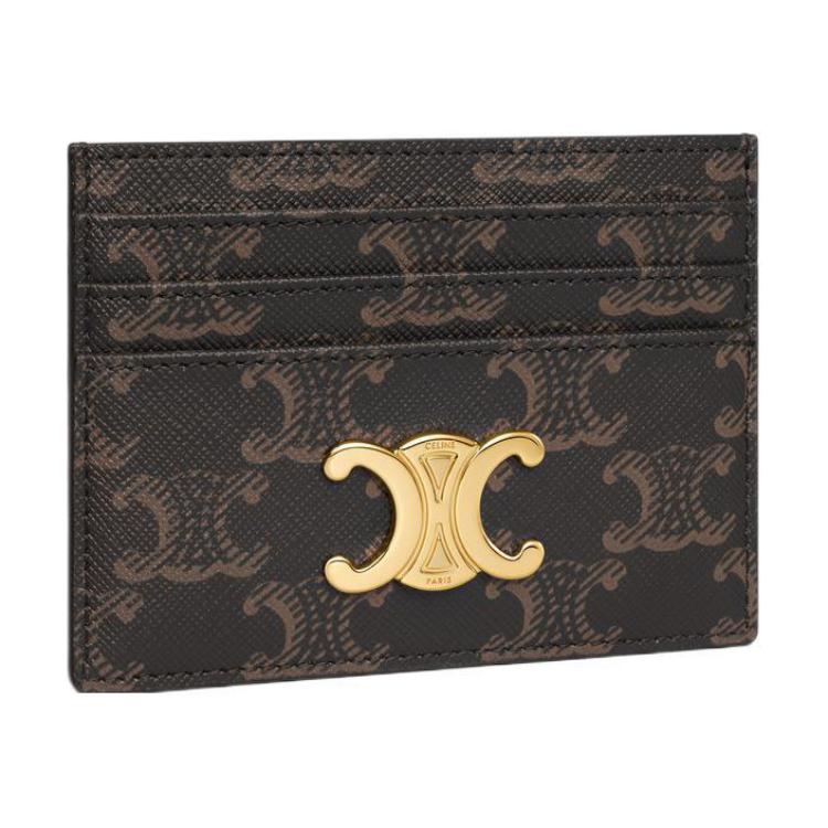 CELINE Triomphe Canvas Wallets Card Holders Regular Women's Brown