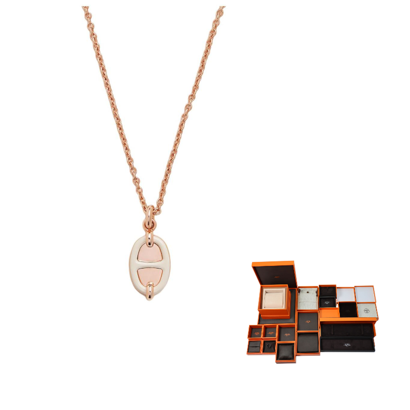 HERMES Mini Maillon Rose Gold-Plated Necklaces Unisex Rose Gold