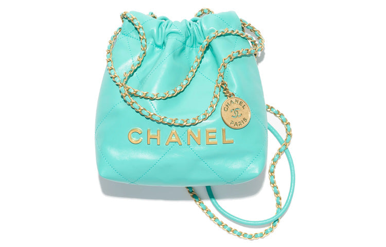 CHANEL 22Bag Shiny Calfskin Bucket Bags Shoulder Bag Crossbody Bag Women's Turkish Blue