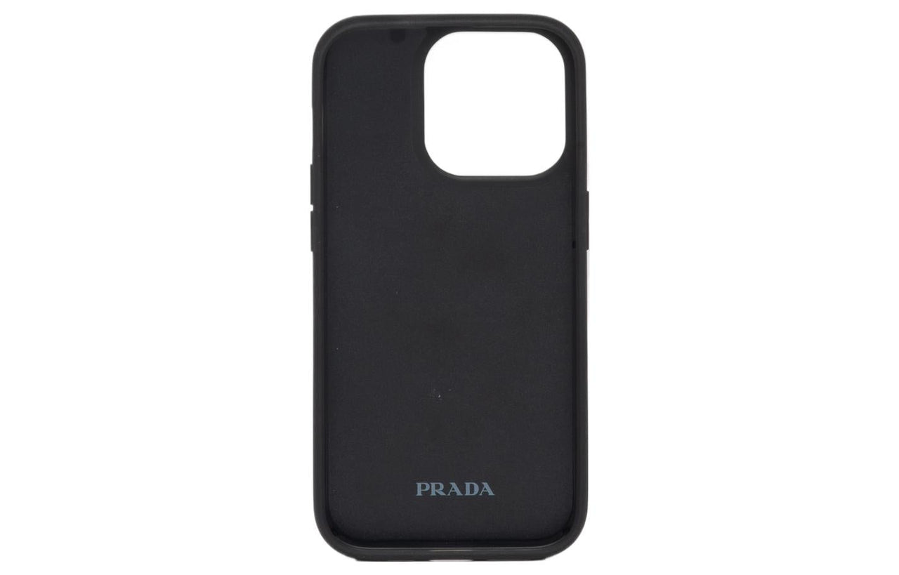 PRADA Embossed Brushed Leather IPhone 14 Pro Case Bag Accessory Men's Black