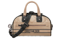 DIOR Calfskin Bowling Bag, Shoulder Bag, Crossbody Bag, Handbag Trumpets Women's Beige/Black