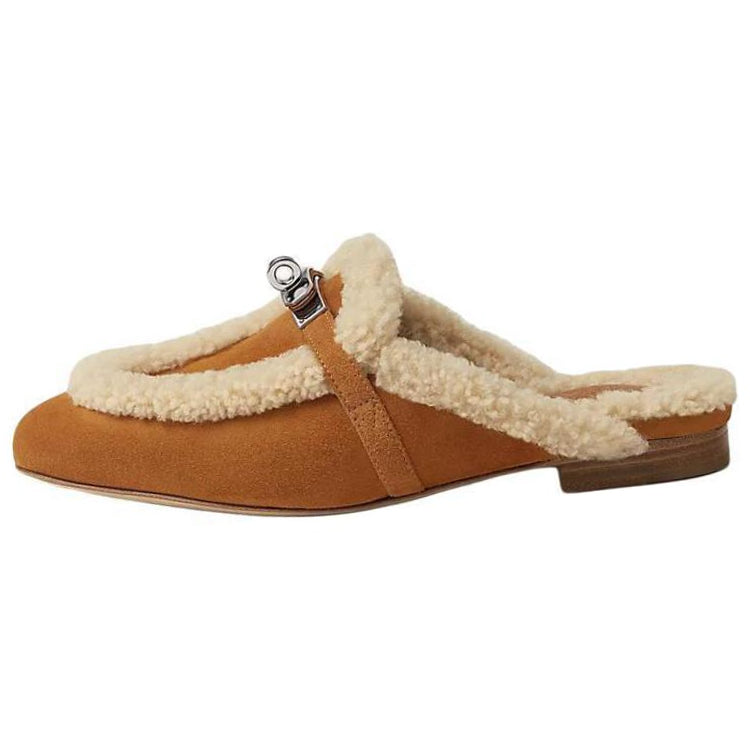 HERMES Oz Wrap-toe Slippers Women's Umber