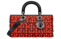 DIOR Lady D-JOY Satin Beaded Embroidery Daisie Bag Shoulder Bag Crossbody Bag Handbag Women's Red