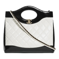 CHANEL Glossy Sheepskin Shoulder Bag, Crossbody Bag, Handbag Women's Black & White