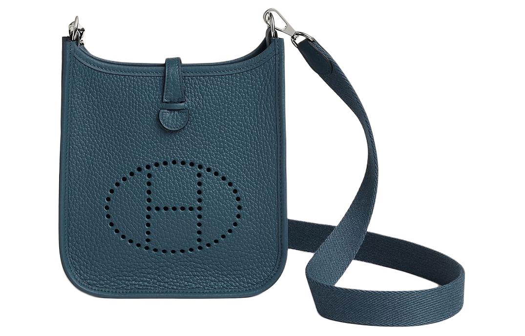 HERMES Evelyne Clemence Leather Shoulder Bag Crossbody Bag Unisex 7P Bleu De Prusse Prussian Blue