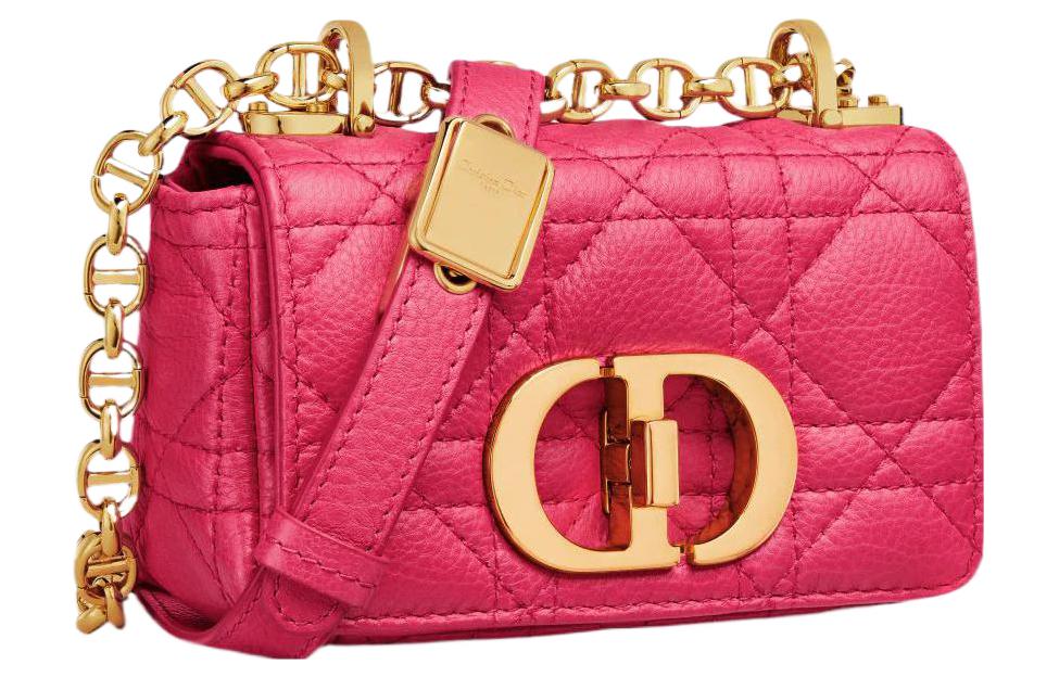 DIOR Caro Calfskin Shoulder Bag Crossbody Bag Small Size Women's Pink