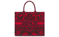 DIOR BookTote Embroidery Tote Bag Shopping Bag Handbag Large Size Women's Red/Black