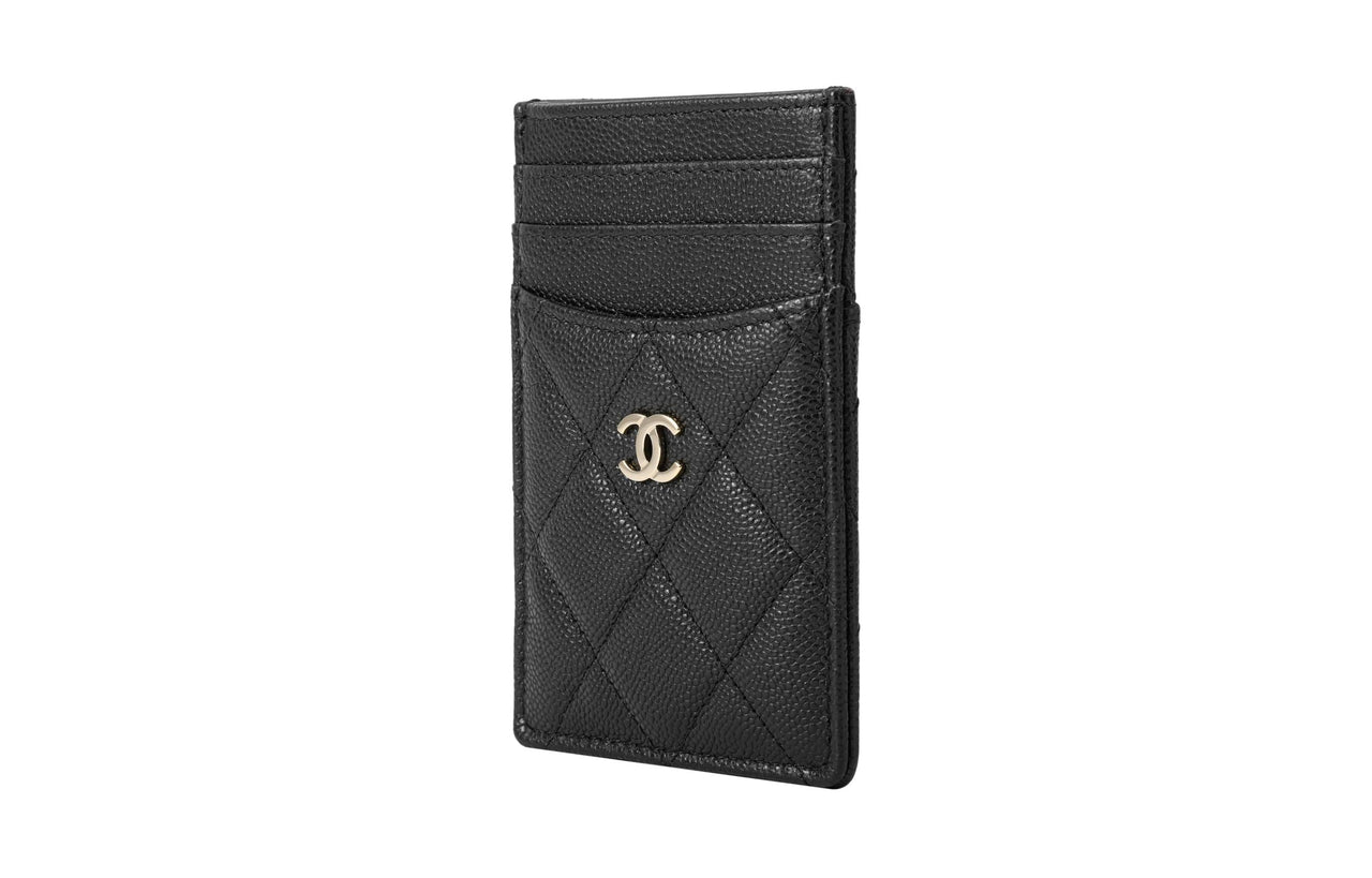 CHANEL Litchi Leather Calfskin Coin Purse, Card Holder Women's Black