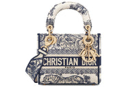 DIOR Lady D-Lite Ruiyi Print Embroidery Dior Bag Shoulder Bag Crossbody Bag Handbag Mini Women's White & Navy