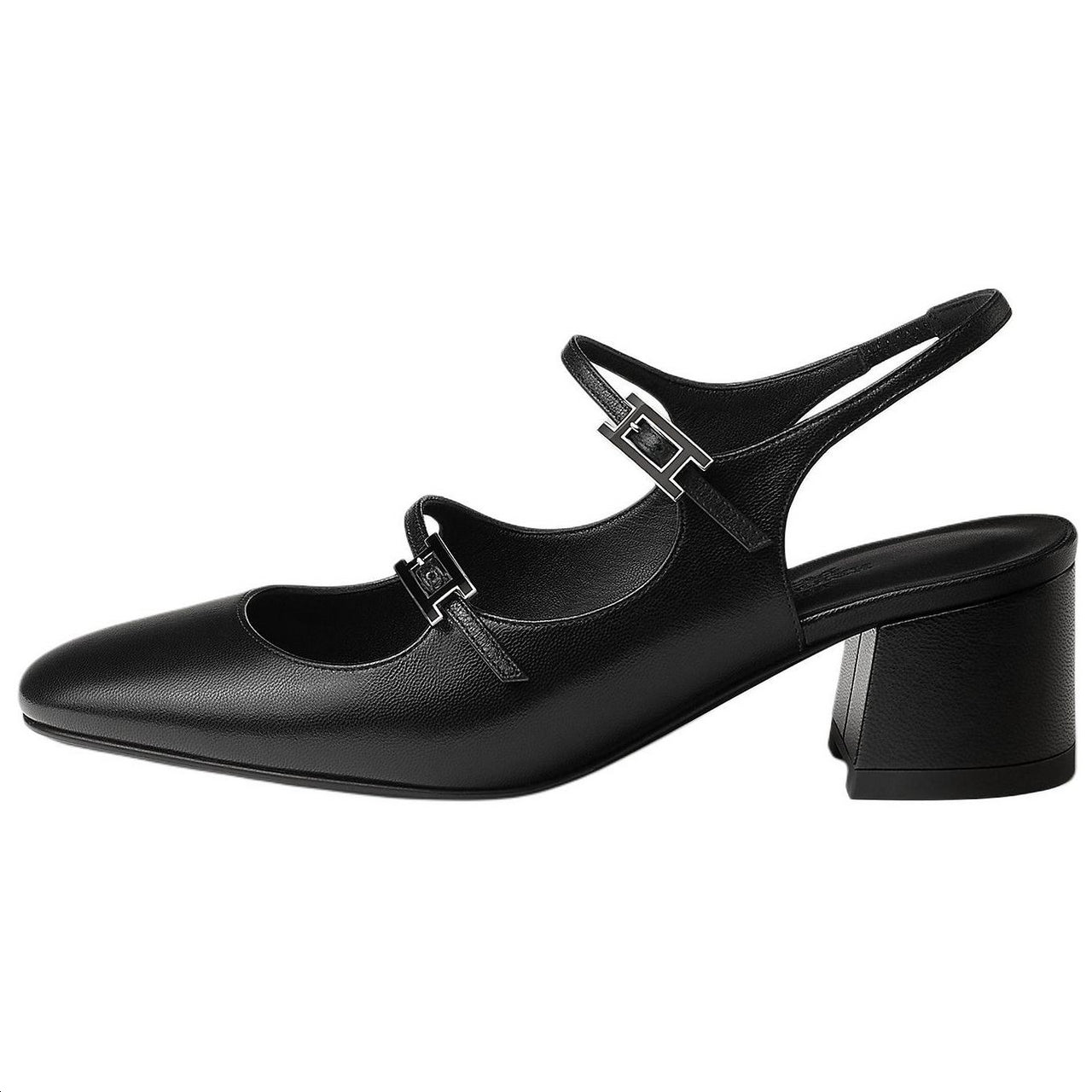 HERMES Jackie Chunky Heel Mary Jane Shoes 5cm Women's Black