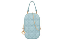 DIOR Lady Dior Lambskin Portable One Shoulder Crossbody Cell Phone Pouch Women's Sky Blue