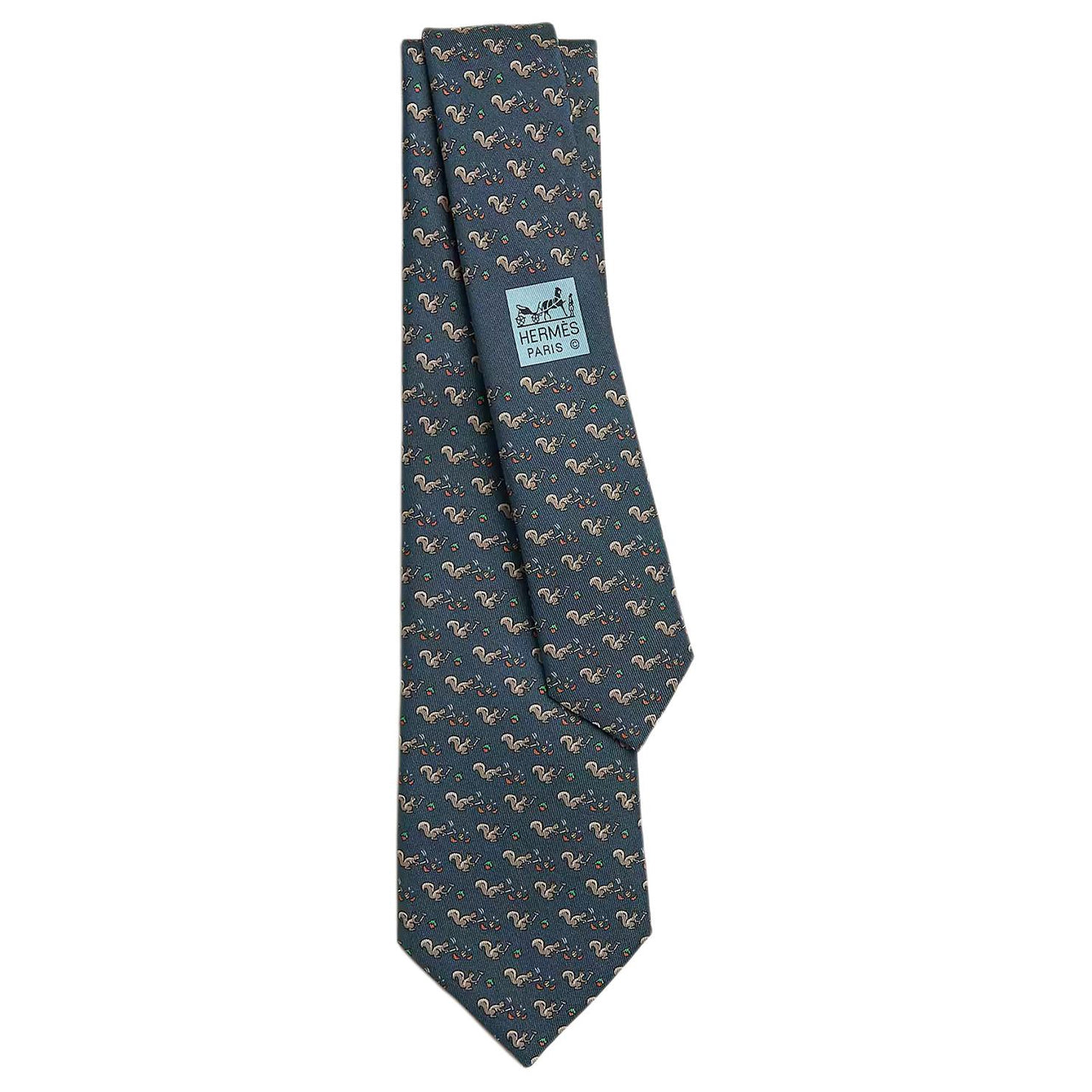 HERMES Mulberry Silk Ties Men's Dark Petroleum Blue