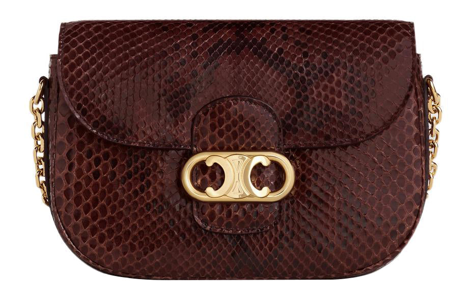 CELINE MaillonTriomphe Python Skin Chain Bag Shoulder Bag Crossbody Bag Medium Size Women's Brown