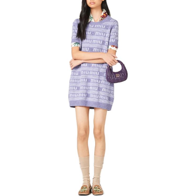 MIU MIU Logo-Intarsia Knitted Mini Dress