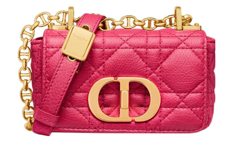 DIOR Caro Calfskin Shoulder Bag Crossbody Bag Small Size Women's Pink