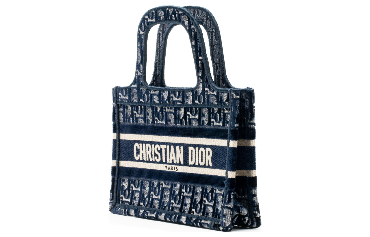 DIOR BookTote Velvet Tote Bag Shopping Bag Handbag Mini Women's Blue