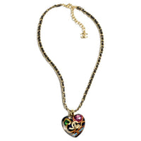 CHANEL Metal Resin Silk Calfskin Rhinestone Necklaces Unisex Black