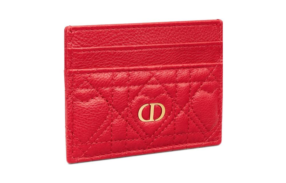 DIOR Caro Calfskin Card Holder Card Holder Women's Red