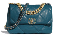 CHANEL 19Bag Goatskin Handbag Shoulder Bag Crossbody Bag Large Size Women's Dark Green