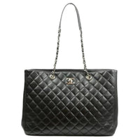 CHANEL Lambskin Tote Bag Shopping Bag Handbag Shoulder Bag Large Size Unisex Black