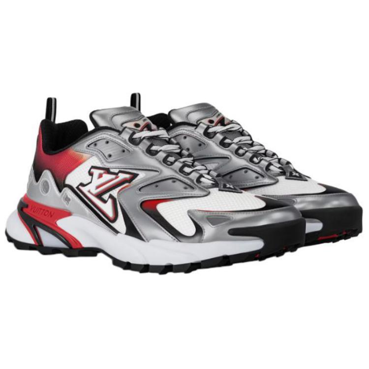 LOUIS VUITTON Runner Tatic Low Top Casual Shoes Men's Silver Red