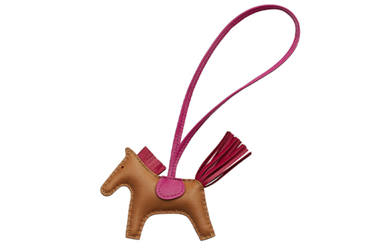 HERMES Sheepskin Pendants Unisex Gold Brown Pink