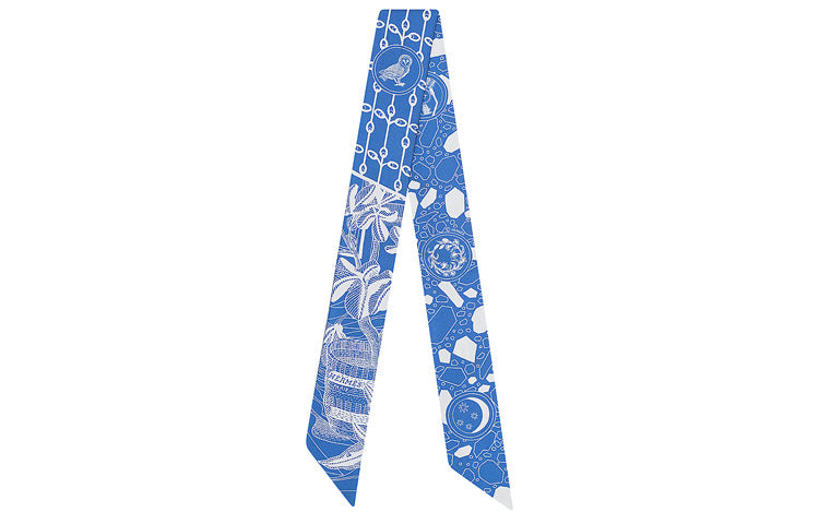 HERMES Silk Scarves Women's Blue With White Lettering